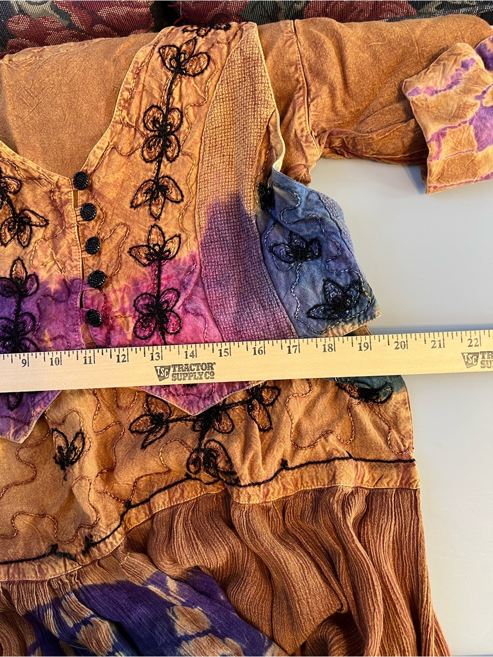 Magic Boho Rayon Mustard Maxi Dress with Purple & Pink Accents Free Size - Picture 6 of 9